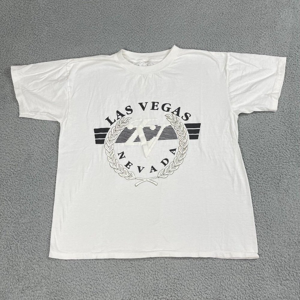 Vintage Las Vegas Nevada White T Shirt Single Stitch Tee 90s Size‎ Large L Used